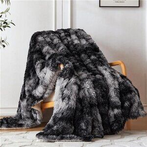 Faux Fur Throw Blanket Plush Sherpa Fleece Cozy Warm Bed Couch Sofa Tie Dye Blac